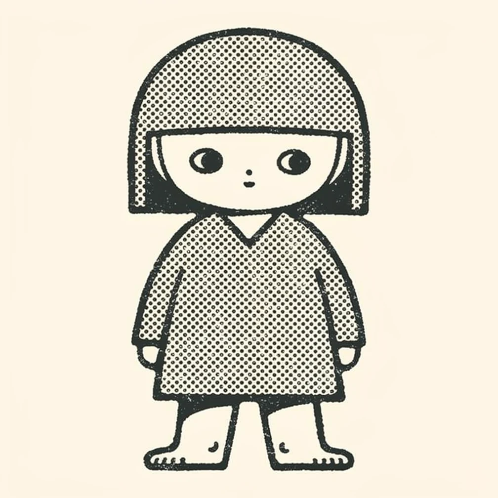 Generated black-ink illustration of a girl with a bob haircut