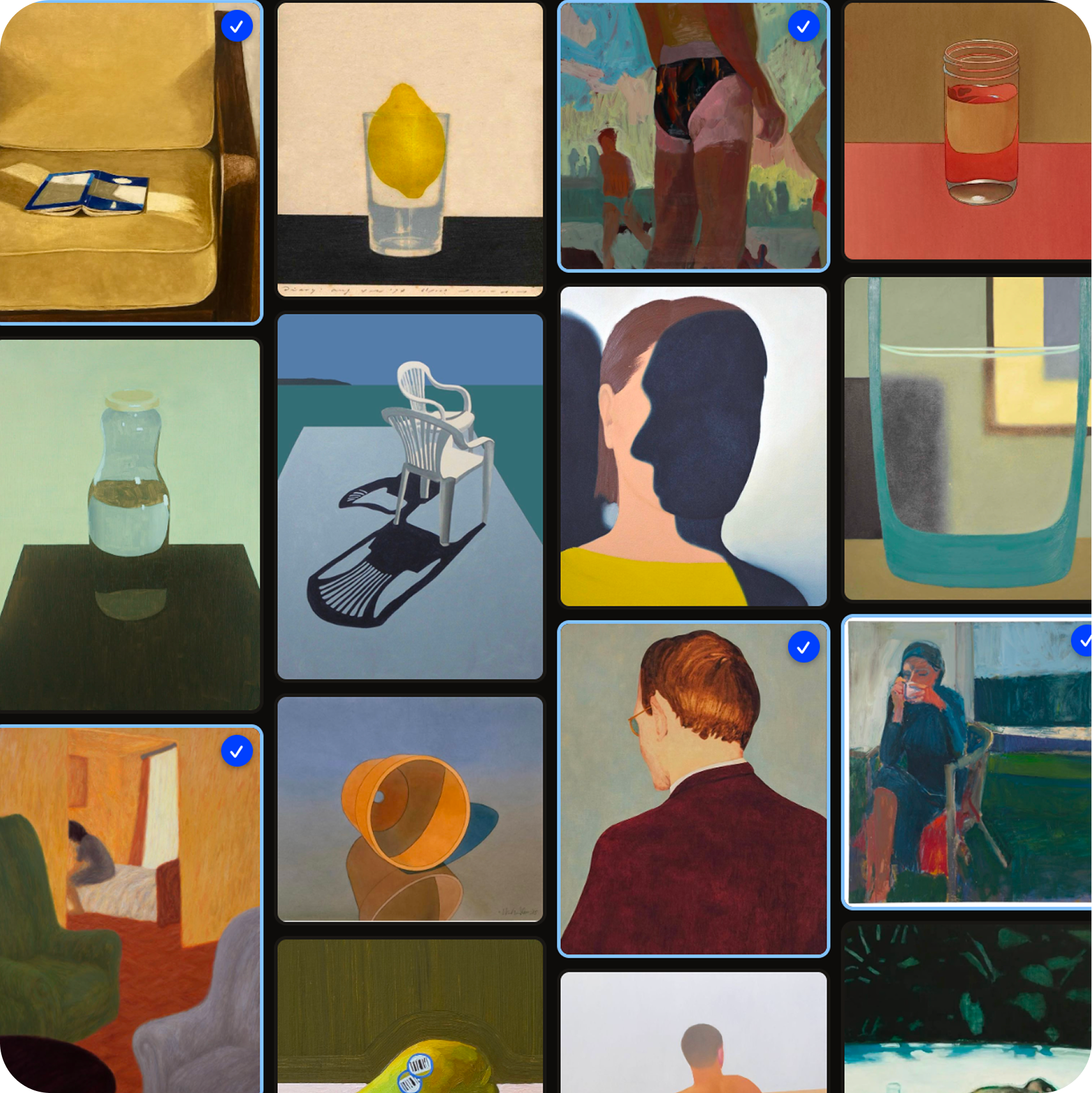 Rounded image grid showing selected references in Tack